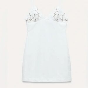 Zara White Jewel Poplin Dress